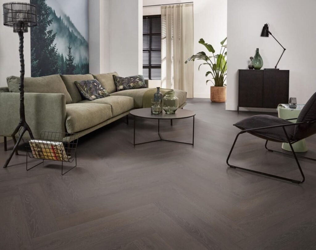 Ambiant Herringbone dryback charcoal PVC