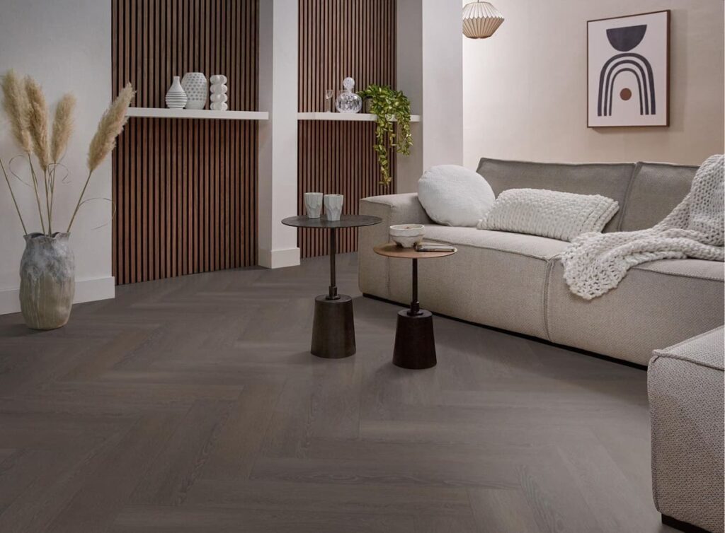 Ambiant Herringbone dryback charcoal PVC