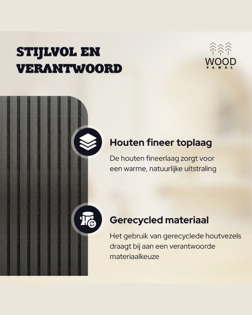 Akoestisch Wandpaneel - Zwart Eiken - 270x60cm (1+1 gratis)