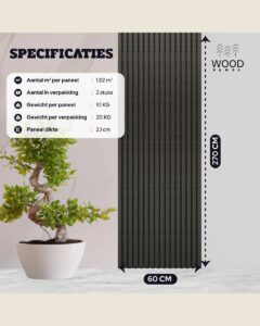 Akoestisch Wandpaneel - Zwart Eiken - 270x60cm (1+1 gratis)