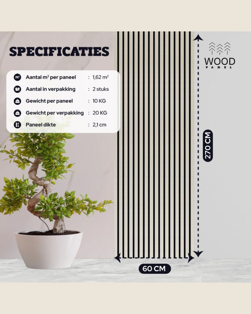 Akoestisch Wandpaneel - Licht Eiken - 270x60cm (2 pack)