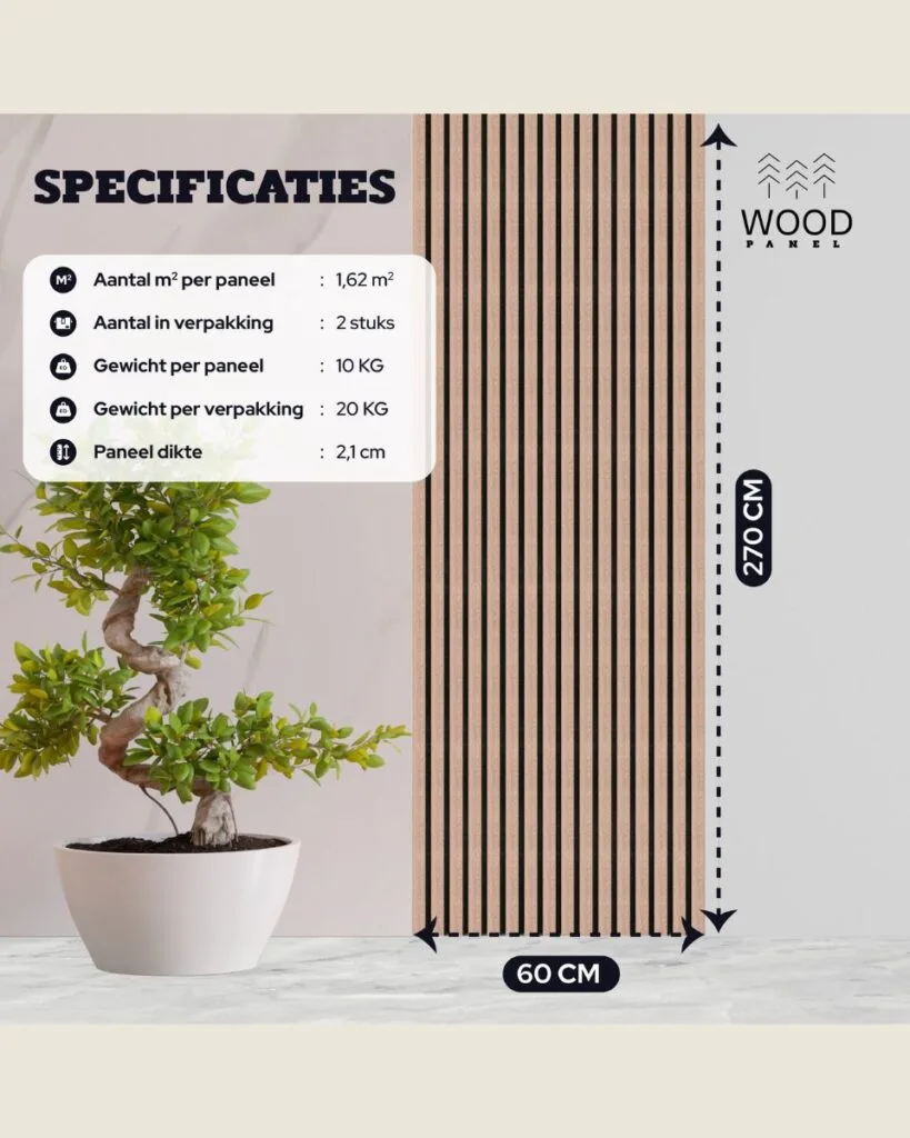 Akoestisch Wandpaneel - Walnoot - 270x60cm (1+1 gratis)