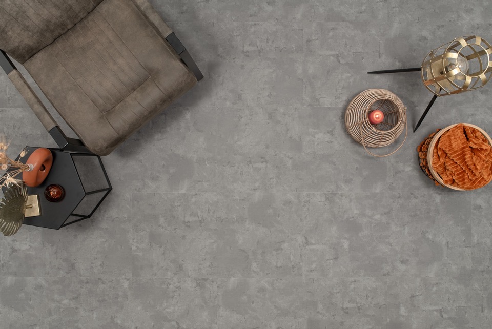 floer tegel click pvc betonlook grijs