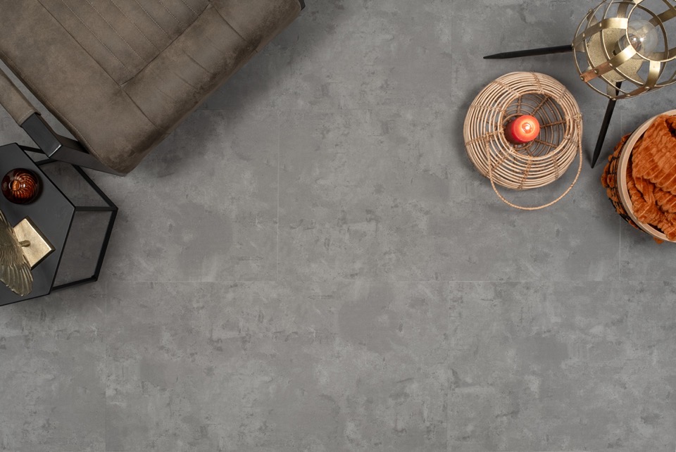 floer tegel click pvc betonlook grijs