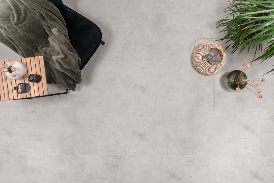 floer tegel click pvc betonlook lichtgrijs